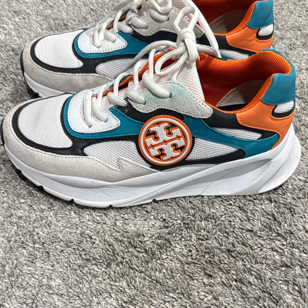 Tory Burch Vibrant Orange and Teal Sneakers